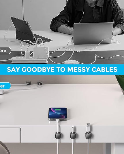 AhaStyle Magnetic Cable Organizer [1s Lock] 6 Pack Cord Cable Holders Clips Strong Adhesive Cable Cord Keeper [Smooth Adjustable] Hide Wire Cord Organizer for Nightstand Kitchen Car Office (Black)