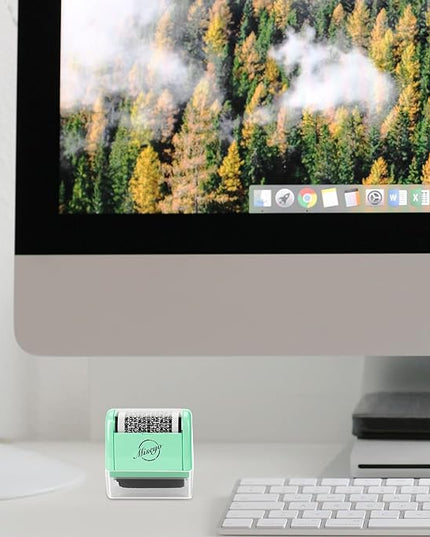 Miseyo Wide Identity Theft Protection Roller Stamp Set - Mint Green (3 Refill Ink Included)