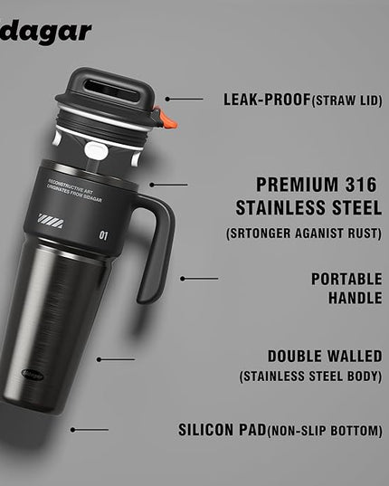 32 oz Tumbler with Handle and Straw, Vacuum Insulated Stainless Steel Travel Mug with Push-button Lid, Double Wall Coffee Cup, Fits in Cup Holder - Obsidian Black