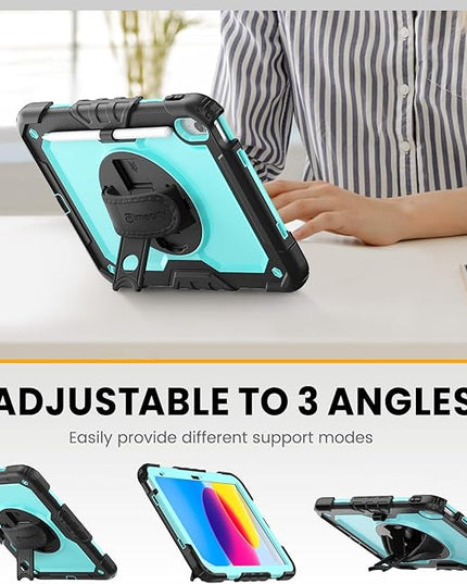 timecity for iPad (A16) 11th/ 10th Generation Case 11''/ 10.9 Inch (2025/2022) - Heavy Duty Protective Cover with Screen Protector, Stand, Shoulder Strap & Pencil Holder | Kids-Friendly - Light Blue