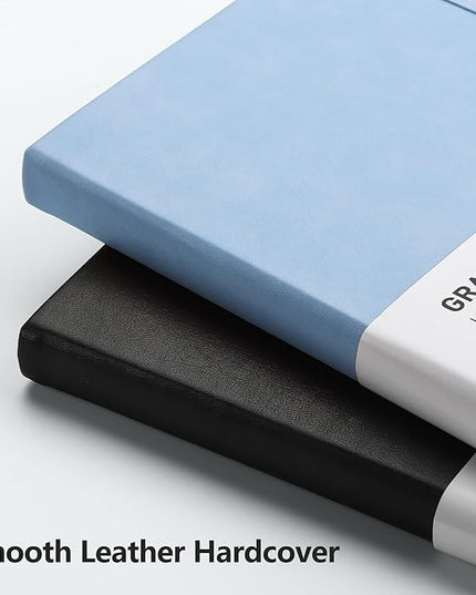 RETTACY Graph Grid Paper Notebook, 192 Pages, A5 Medium Size (5.7'' x 8.3''), 5 Squares per Inch, Leather Hardcover, 100 GSM Thick Paper, for School, Students, Math, Engineering (Light Blue)