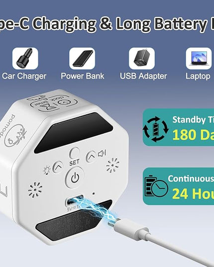 Rechargeable Pomodoro Timer, Magnetic Kitchen Timer for Cooking, 8-Angle Auto-Rotating Screen with Gravity Sensor, 3/5/10/25/30/60min & Custom Countdown for ADHD, Office, Study, Kitchen & Kids