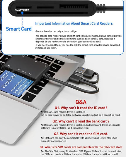 Type C/USB SIM Card Adapter - 7 in 2 CAC Smart Card Reader Military, MS Pro Duo/SD/TF/M2/ID/IC/PIV/SIM Card Reader, Memory Stick Pro Duo Adapter SIM Card Reader for Computer,PC,Windows,Linux,MacOS