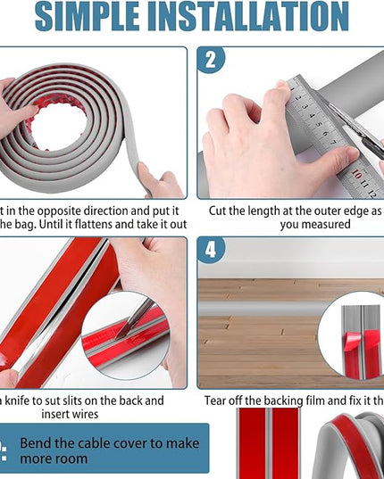 Floor Cord Covers for Wires 20FT Cable Hider Wire Cover Self Adhesive Cord Hider Floor for Offices, Homes, Workshops, Warehouses Cable Cavity 0.39" W x 0.27" H