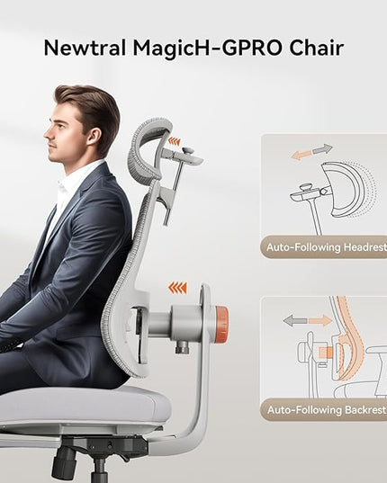 Newtral Ergonomic Office Chair-Home Office Desk Chair with Footrest, Auto-Following Backrest & Headrest, 4D Armrests, 96°-136° Recline