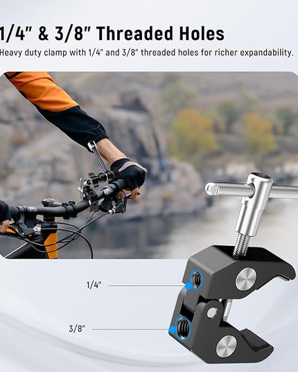 NEEWER 9.8"/25cm Adjustable Magic Arm with Super Clamp, 1/4" & 3/8" Threads, 1/4" Screws for Flash/LED Light/Microphone/Monitor, Compatible with SmallRig Camera Cage, Max Load: 4.4lb/2kg, ST25C