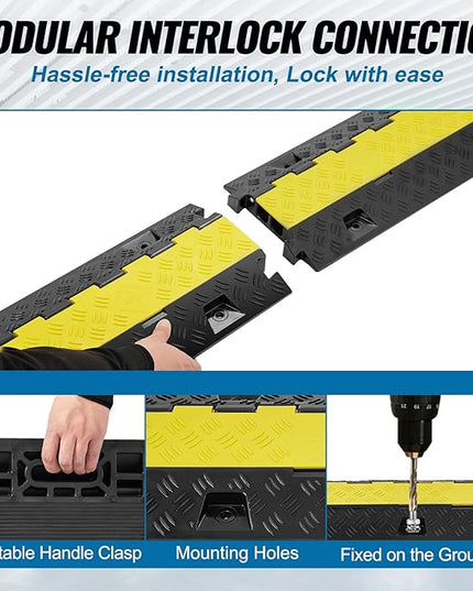 VEVOR 5 PCs TPU Cable Protector Ramp - Heavy Duty 2-Channel Speed Bumps for Road, Odor-Free Eco-Friendly TPU with TPR Cover, for Driveway, Hose, Floor Cord Cover, 22,000 lbs/Axle Capacity