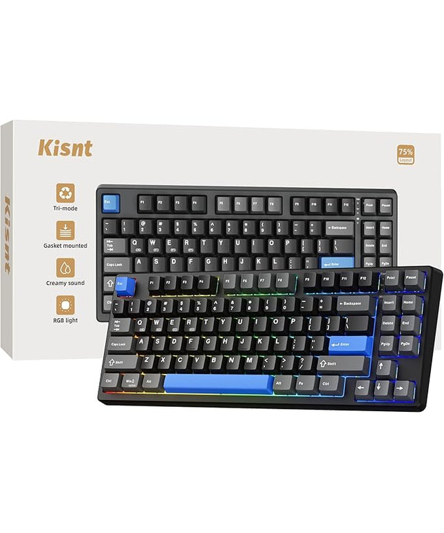 Wireless Mechanical Keyboard,Gasket Mounted with Creamy Sound,Bluetooth/2.4GHz/USB-C,Custom Hot Swappable,RGB Backlit,75% Compact Layout for Gaming/Typing/Win/Mac/PC(Textured Black,Linear Switch)