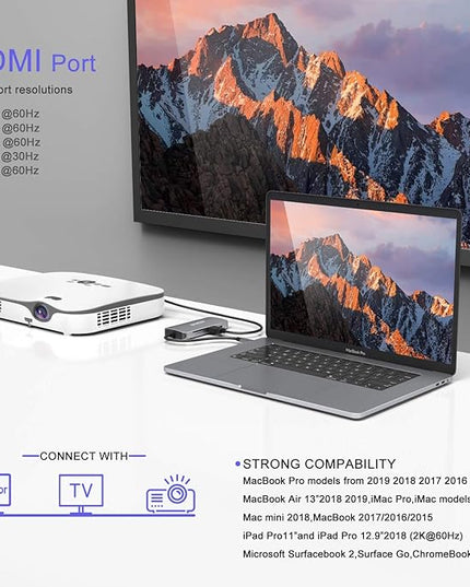 USB C Hub Multiport USB C Adapter for MacBook Pro 2023 2022 2021 2020,USB C Hub USB C to HDMI VGA SD TF Card Reader 3USB 3.0 and USB C Power Pass-Through Port