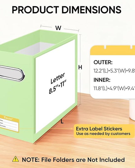 BALEINE File Organizer Box, Cardboard File Folder Organizer with Handle for Letter Size, Portable Collapsible Hanging Filing Box for Home Office Document Storage (4 Pack, Green)