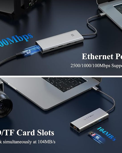 USB C Docking Station Dual Monitor Adapter,Minthouz Displayport Docking Station with Dual DP,USB Hub 4K HDMI,100W PD in,10Gbps USB A/C,2.5G Ethernet Port for for Windows & Mac and More