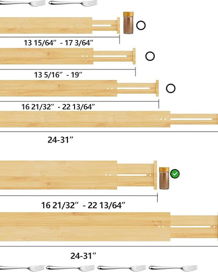 BAMEOS 4" High Drawer Dividers Bamboo Separators Organization Expandable Organizers for Kitchen Bedroom Bathroom Dresser Office 4-pack