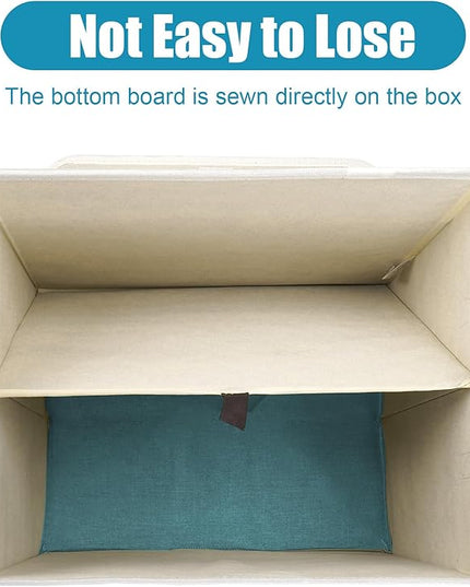 Large 17" 42 Quarts Collapsible Stackable Storage Bins with Lids [3-Pack] Foldable Fabric Linen Storage Boxes Cube, Closet Organizer Baskets with Label for Home (16.7 x 12 x 12", Teal & White)