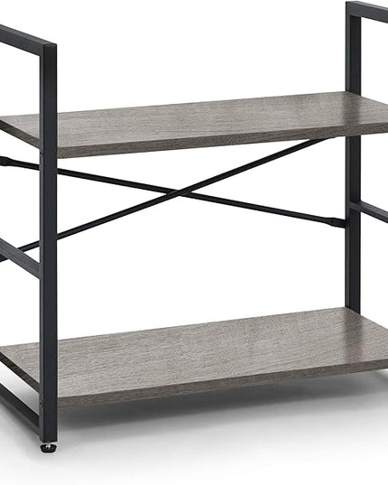 CAPHAUS 2 Tier Small Bookshelf, 24 Inch Width Free Standing Shelf, Bookcase Shelf Storage Organizer, Industrial Book Shelves for Home Office, Living Room, Dark Grey Shelves & Metal Frame