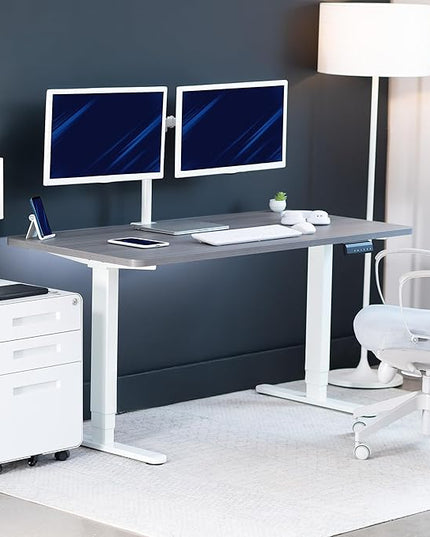 VIVO Electric 60 x 24 in Dual Motor Sit Stand Desk, Memory Height Adjustment, 2B Series, Dark Gray Top White Frame, DESK-KIT-2W6G