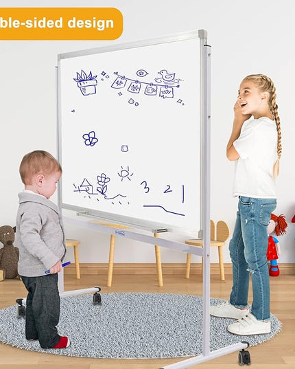 H-Qprobd Mobile Whiteboard 36"x24" Magnetic Dry Erase Board with Stand - Adjustable Height Double Side Rolling White Boards on Wheels for Home, Office & School