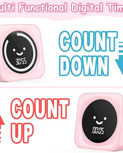 Visual Timer for Kids, 99 Minute Digital Cute Kids Visual Timer Classroom Timer for Homeschool Supplies Study Teaching Time Management Tool Countdown Count Up Timer, Pink