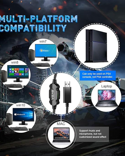 EKSA E1000 Gaming Headset, Computer Headphones with Noise Canceling Mic & RGB Light, Compatible with PC, PS4, PS5, Laptop