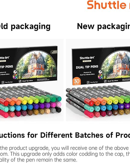 Shuttle Art Dual Tip Brush Marker Pens, 30 Colors Dual Tip Calligraphy Pens Fine and Brush Tip Markers Set, Water-based Ink Perfect for Kids Adult Artist Calligraphy Journal Doodling Writing