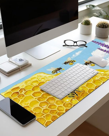 Bees XL Mouse Pad 31.5 x 11.8 Inch Gaming Mousepad Diatomite Large Keyboard Mouse Pad for Home and Office Desk Accessories with Bright Honeycomb Scene Bees Artwork Smooth Control Surface