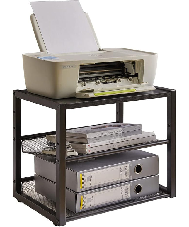 YMYNY Desktop Printer Stand, 3 Tiers Desk Organizer with Adjustable Storage Shelves, Multi-Purpose Printer Shelf for Home Office, Fax Machine, Scanner, Files, Books, Black, UHPT001B