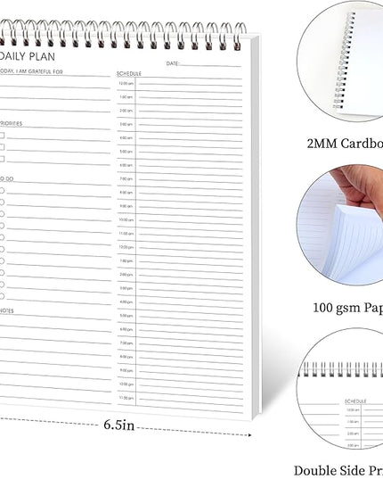 3 Pcs 24 Hour Daily Planner - To Do List for Work & Personal Life, Everyday Productivity Planner, Daily Schedule, 6.5 x 9.8