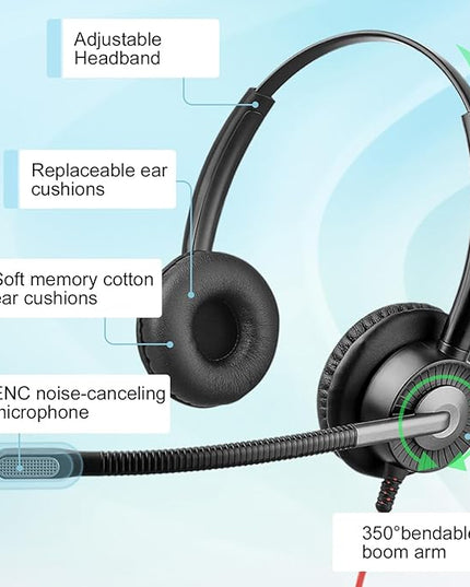 Callez Wired USB Headset with ENC Dual Noise Cancelling Mics, On-Ear Computer Headset for PC Laptop, Professional Work Headphones for Home Office Teams Skype Zoom Call Center, MS Teams Call Control