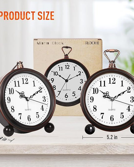 RODH Battery Alarm Clock,Night Light,Vintage Hangable Super Silent Non Ticking Analog Table Clock for Bedroom Bedside, Desk,Shelf