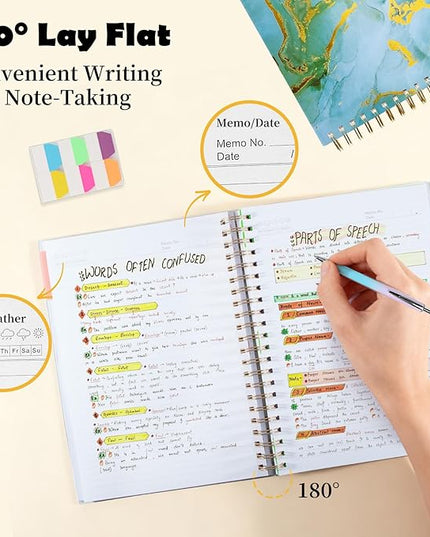 5 Subject Notebook College Ruled, A5 Spiral Notebook with Removable Pocket Dividers Tabs, Lined Organizer Notebook Journal for Women, 240 Pages Notebooks for Work School Note Taking, Blue Marble