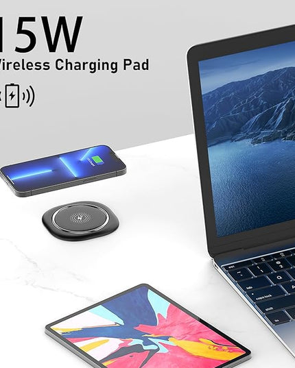 Jgstkcity Pop Up Countertop Outlet Recessed Power Strip with 15W Wireless Charger,45W USB C,3.15 inch Desk Hole,Ideal for Kitchen Island & Conference Table Receptacle (Black, 6FT-45W USB Ports)
