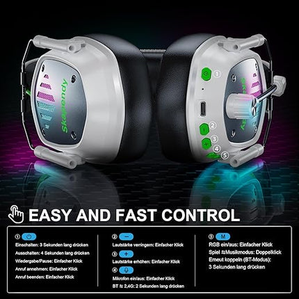 Wireless Gaming Headset for PS5, PS4, PC, Switch, Mac, Phone, 2.4GHz Gaming Headphones with 50mm Drivers, 3D Surround Sound, ENC Noise Cancelling Mic, Cool RGB Light, 50-Hour Gametime