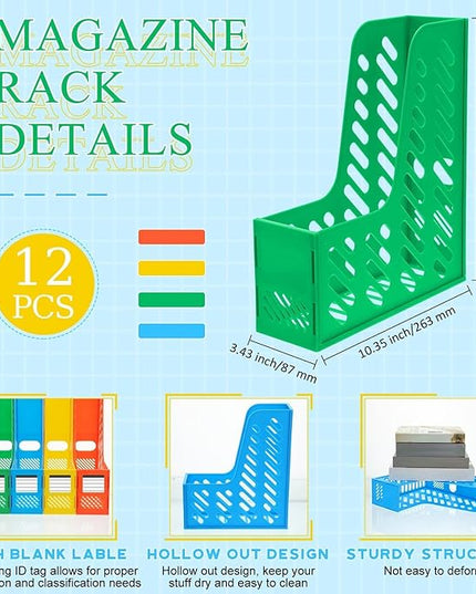Glenmal 12 Pack Magazine Organizers Binder Organizer for Desk Plastic Vertical File Holder Magazine Racks Desk Accessories for Office, Home, or School (Colorful)