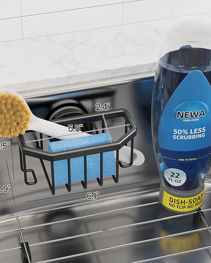 TAILI Sponge Holder with Strong Suction Cup, Dish Sponge Caddy Inside Sink Removable, Rustproof Aluminum for Sponges, Brushes, Stoppers and Scrapers - Black