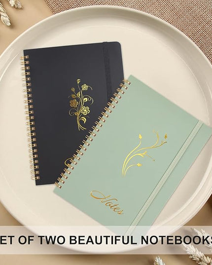 Joyberg Aesthetic Spiral Notebook, 2PCS Cute Notebook, 8.3" x 6" Notebook For Women, A5 Spiral Journal Notebook for Office/School/Home (Green & Black)