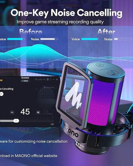 MAONO Gaming USB Microphone, Noise Cancellation Condenser Mic with Mute, Gain, Monitoring, Boom Arm Mic for Streaming, Podcast, Twitch, YouTube, Discord, PC, Computer, PS4, PS5, Mac, GamerWave DGM20S