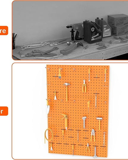 TORACK 3 PCS Metal Pegboard Panels(12x24 inch) for Wall Garage Tools Storage Pegboard for Workbench, Modular Peg Board Tool Organizer Board Kit(Pack of 3, Orange)