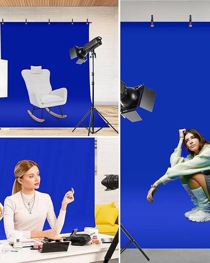 Blue Screen Backdrop Kit, Portable Bluescreen Background with T-Shaped Stand, 5 Clamps & Carrying Bag for Photography, Streaming, Zoom, Gaming, (Blue, 6.5 Feet X 5.0 Feet)