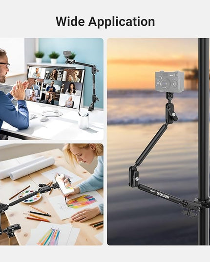 NEEWER Basics Magic Arm Desk Mount, 22" Overhead Mic Stand Boom Arm Desktop Phone Holder with 1/4" 3/8" Threads for ARRI, for DSLR Action Camera Webcam Microphone LED Light for Video Recording, UA061