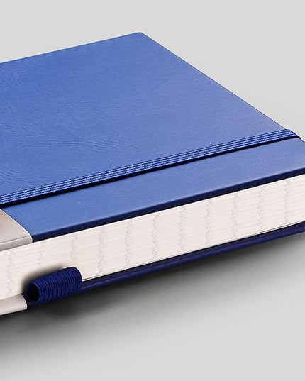 EMSHOI Lined Journal - 120gsm Thick Paper College Ruled Notebook with Sticky Notes, 256 Numbered Pages, A5 Hardcover Leather for Women & Men Work, School, Writing - (5.75”x8.38”) Blue