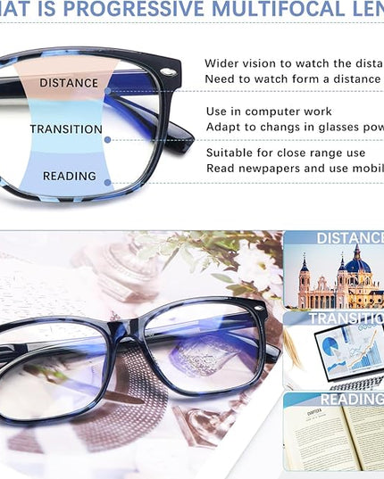 CLASAGA Progressive Multifocus Reading Glasses for Women, Pattern Print Blue Light Block Stylish Ladies Computer Readers