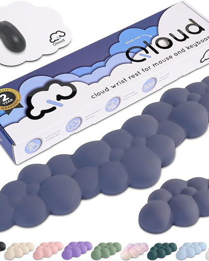 Qloud Cloud Wrist Rest Keyboard Wrist Rest for Computer Keyboard Pad, Cloud Keyboard Wrist Rest, Wrist Pad for Keyboard, Memory Foam, Non Slip Base, Comes with Mouse Pad - Slate Blue