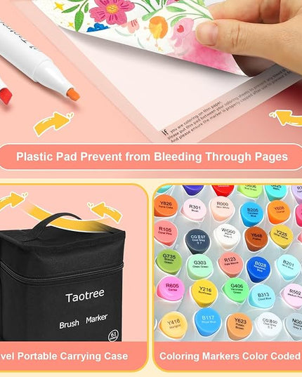 Taotree Alcohol Brush Markers Set Art Supplies, 61 Colors Dual Tip Art Coloring Markers Pens, Brush & Chisel Tip Sketch Pens, Drawing Supplies Gift for Artist Adult Coloring Book Painting, Sketching