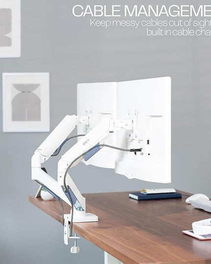 VIVO Dual Monitor up to 32 inches and 19.8 lbs per Screen, Mechanical Arm Desk Mount, Articulating Counterbalance, VESA Stand, Classic, White STAND-V002OW