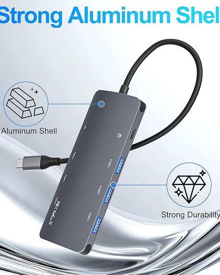 10Gbps USB C Hub with 4K@60Hz Video Display, 8 in 1 USB C Splitter with 3x10Gbps Type-C, 100W PD-in Charging, 3x5Gbps USB A, Dongle Multiport Adapter for MacBook Pro, iPad, Dell, HP, and More