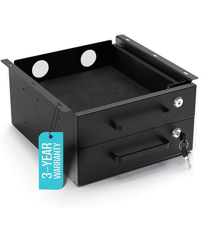 Under Desk Drawer Slide-Out – Lockable Metal Storage Drawers with Cable Management for Office & Home (Double, Non-Bracketed)