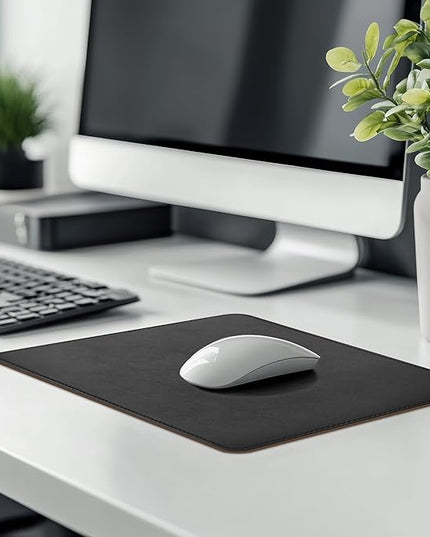 Mouse Pad, PU Mouse Pad，Leather Mouse Pad with Stitched Edge Micro-Fiber Base with Non-Slip Waterproof，Mouse Pad for Computers，Laptop, 8x11Inch (Black)
