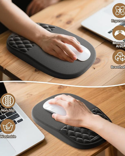 AUEDROT Ergonomic Mouse Pad with Wrist Rest 2 in 1 Mousepad with Wrist Support, Memory Foam Desk Mouse Mat with Massage Nubs & Gel PU Non-Slip Base, Suitable for Office & Gaming, As a Gift, Black