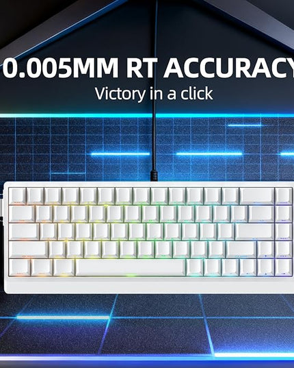 ND68 68 Keys Wired Magnetic Switch Keyboard, 0.005MM RT Accuracy, 8KHZ Polling Rate/Latency As 0.125MS/256KHZ Single Key Scan Rate/ARGB，Hot Swappable,Gasket Structure Gaming Keyboard(White)