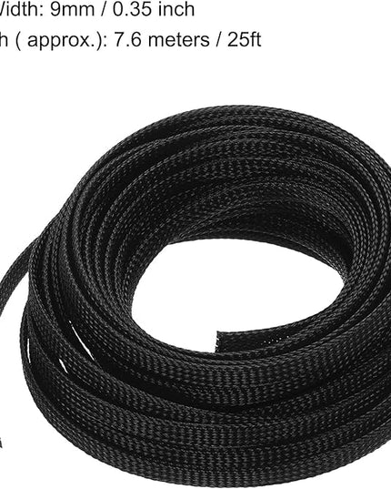 uxcell PET Expandable Sleeving 25ft 1/4" Black Cable Management Sleeve Cord Organizer for Wrap Protect Cable