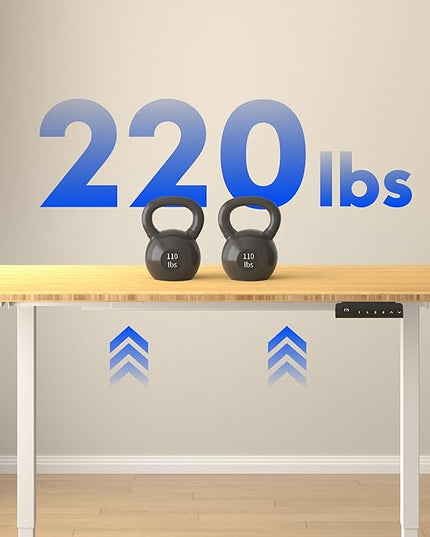 FLEXISPOT E3 Bamboo Dual Motor Electric Standing Desk 55 x 28 Sit Stand Up Desk, Holds 220 lbs, Adjustable Height w/ Memory Presets, Solid Bamboo Desktop & White Frame, Ships in 2 Boxes